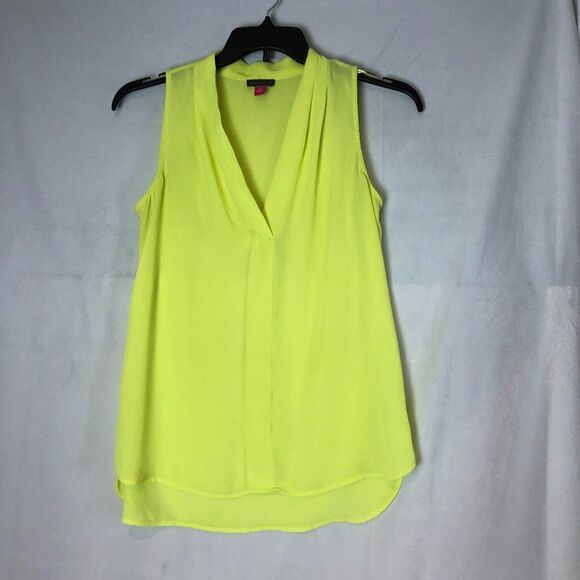 Vince Camuto Women's Blouse Yellow Size S Inverted-Pleat V-Neck.        RS - Picture 1 of 5